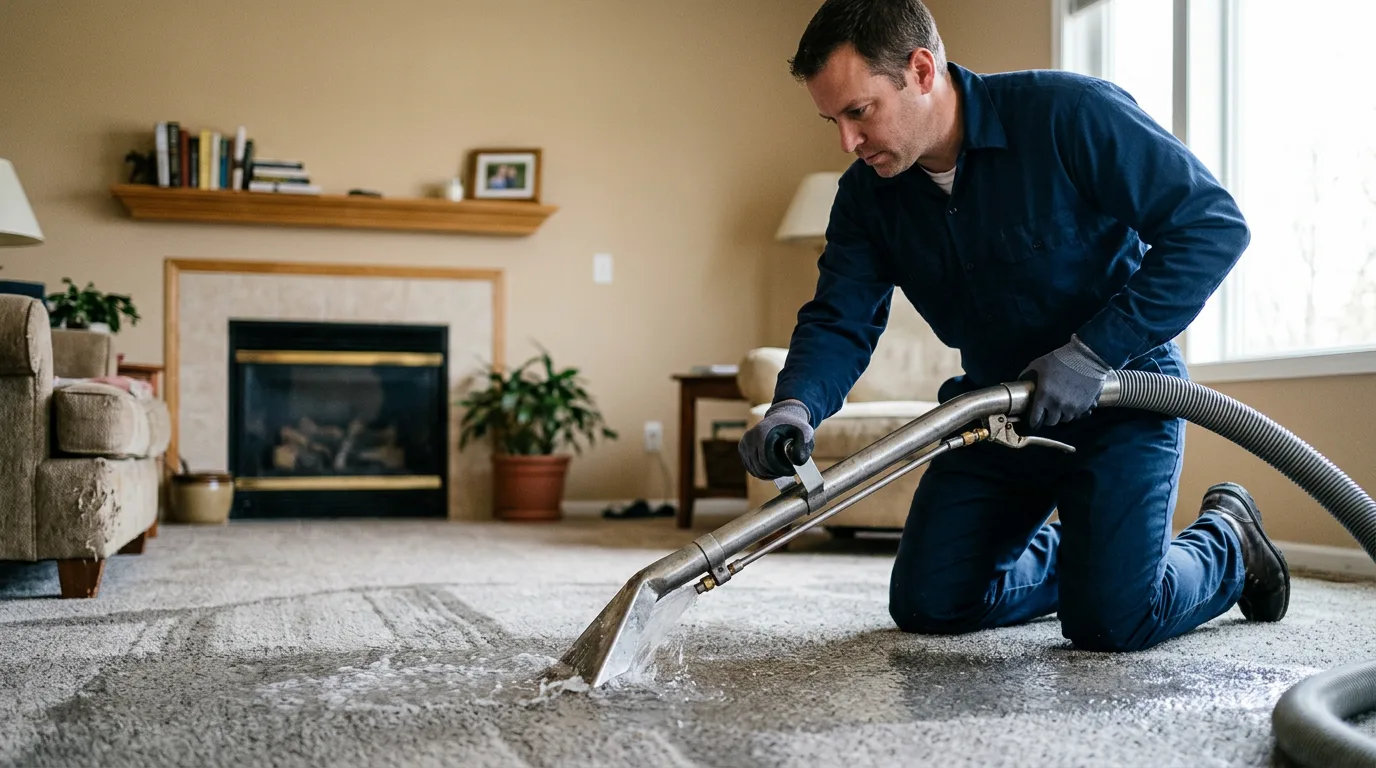 Water damage restoration technician working near Woden, IA